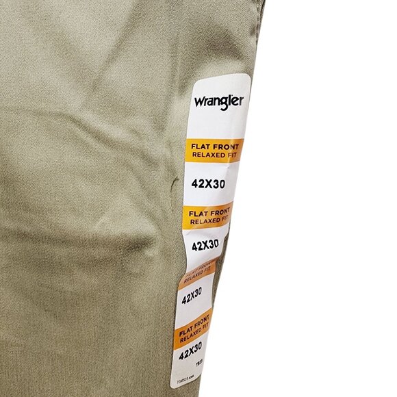 Wrangler Riata Mens Flat Front Relaxed Fit Chino Pants Size 42X30 Stretch  Khaki - Picture 3 of 10